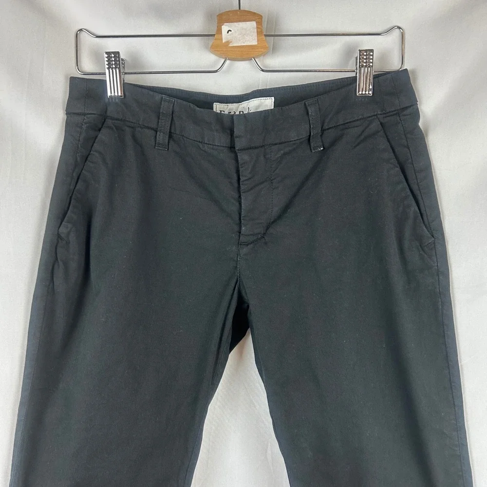 Frank & Eileen Wicklow Italian Cotton Chino Pants Black Raw Hem Womens Size 4